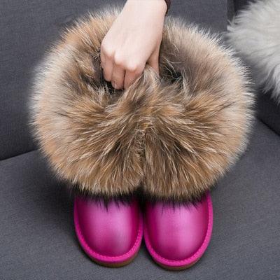 Cute Fashion Genuine Cowhide leather women's boots - real fox fur - winter warm ankle boots, various colors, plus size (FS)(CD)(1U40)(1U38)(1U107)