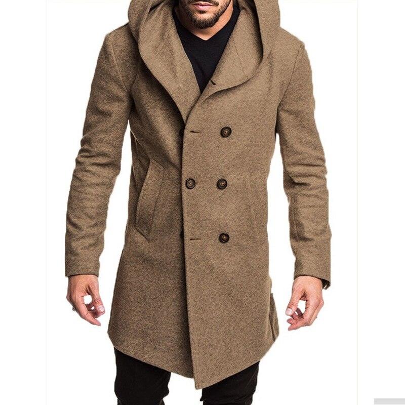 Solid Winter Trench Mens England Style Long Sleeve - Casual Slim Warm Double Breasted Coats Men Hooded Male Hoodies (D100)(TM4)(CC1) - Deals DejaVu