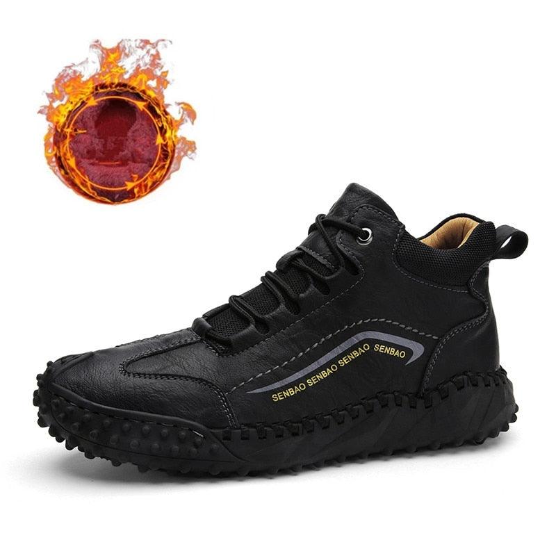 New Winter Men Boots - Thick Plush Warm Men Snow Boots - Leather Ankle Boots Handmade Motorcycle Boots Outdoor Shoes (MSB4)(MSB5)(MSB4A) - Deals DejaVu