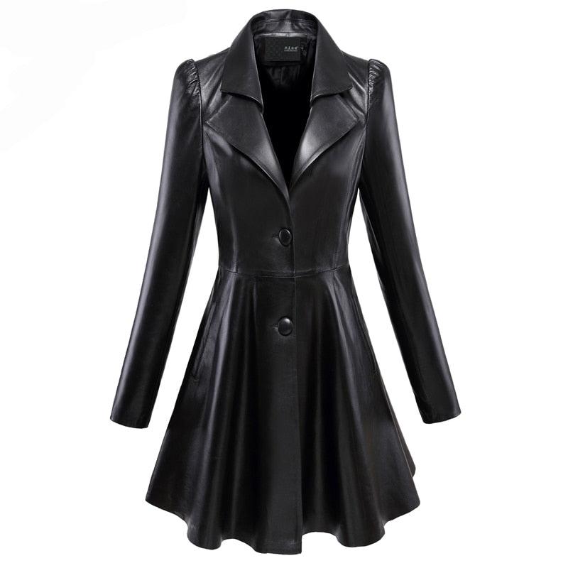 Gorgeous Fit and flare faux leather coat - Notched lapel long sleeve puff sleeve Skirted Black Elegant leather blazer- slim fit (TB8B)(TB8A)(TP3)(1U23) - Deals DejaVu