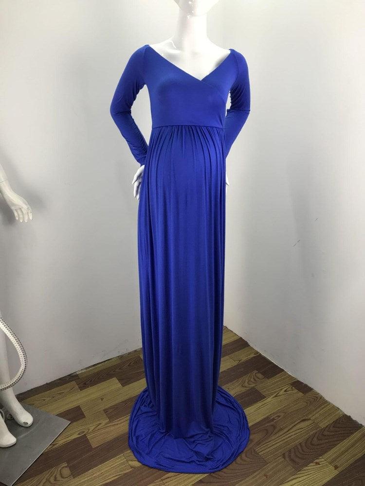 Long Tail Maternity Dresses Photography Props V-Neck Maxi Gown Cotton Dress Pregnant Women Pregnancy Autumn Photo Shoot Clothes (Z6)(1Z1)(2Z1)(3Z1)(7Z1) - Deals DejaVu