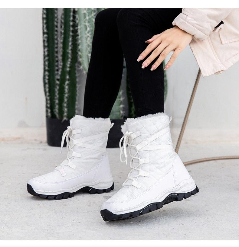 Winter Women Boots Platform Warm Mid-Calf Snow Boots - Ladies Lace-up Comfortable Quality Waterproof (BB2)(CD)(WO4)(BB5)(F38)(3U38) - Deals DejaVu