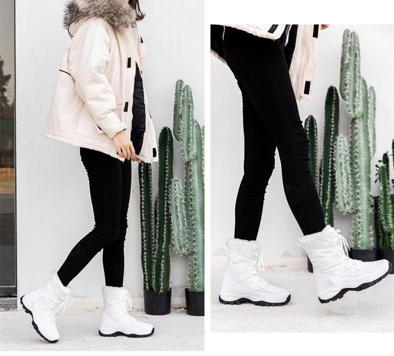 Winter Women Boots Platform Warm Mid-Calf Snow Boots - Ladies Lace-up Comfortable Quality Waterproof (BB2)(CD)(WO4)(BB5)(F38)(3U38) - Deals DejaVu