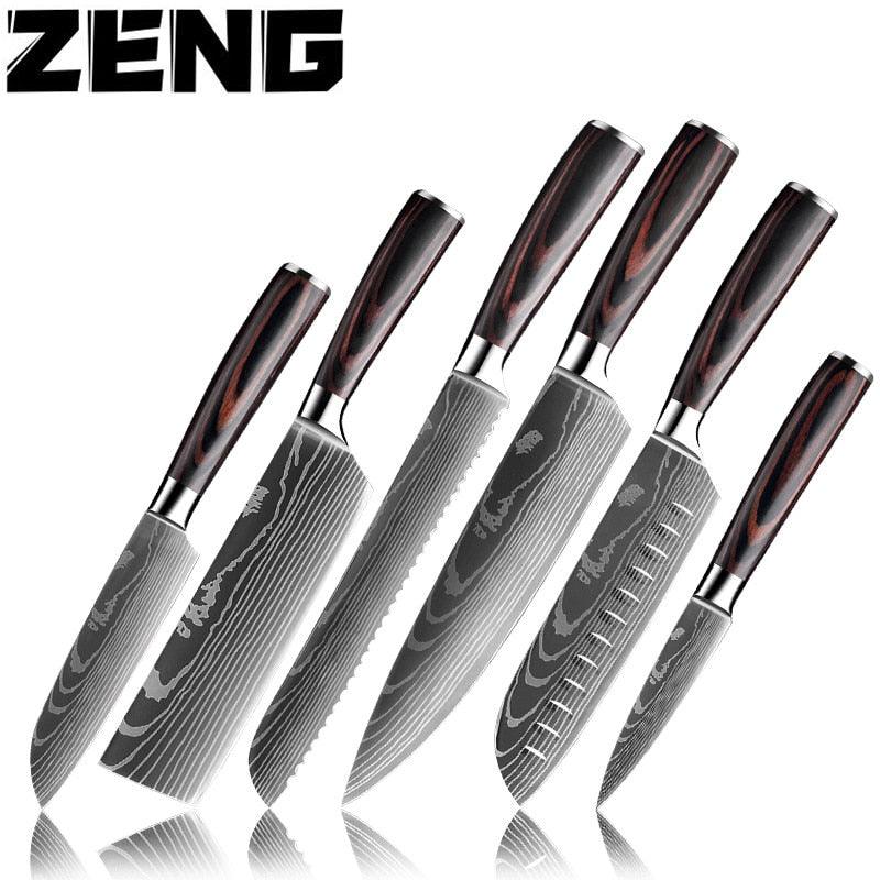 Trending Japanese Upgraded Stainless Steel Chef Knife Set - Laser Damascus Pattern Stainless Steel Sharp Cleaver Slicing Utility Knive (AK5)(1U61)