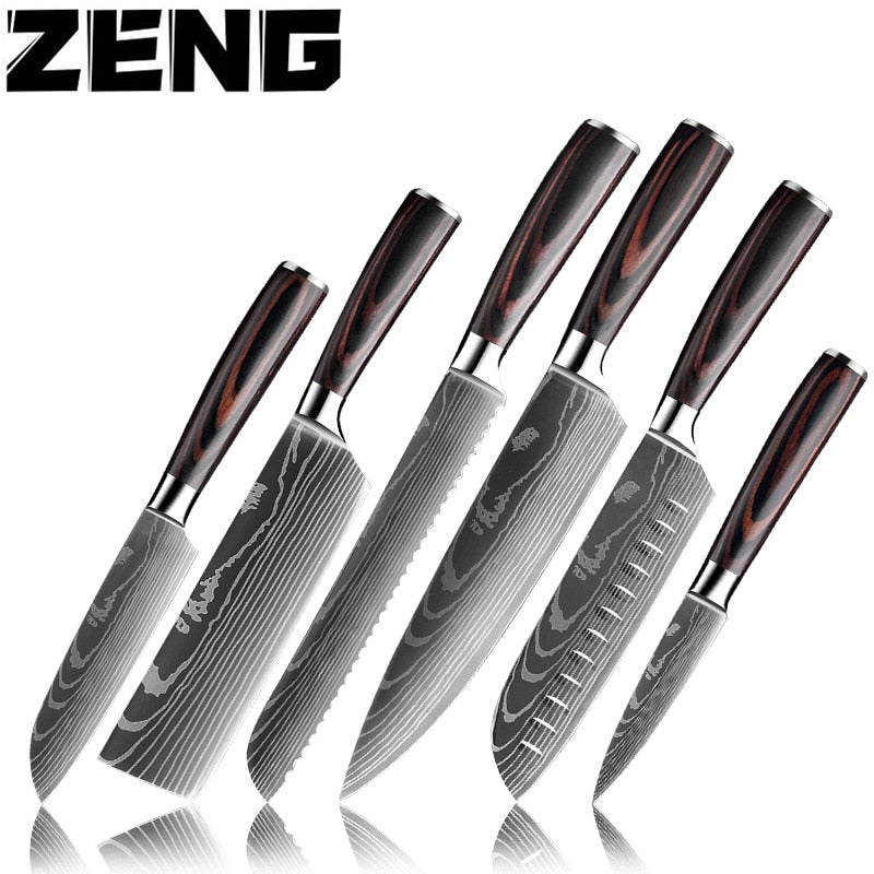 Trending Japanese Upgraded Stainless Steel Chef Knife Set - Laser Damascus Pattern Stainless Steel Sharp Cleaver Slicing Utility Knive (AK5)(1U61)
