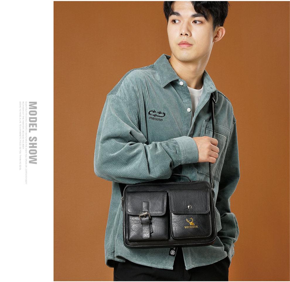 Men Briefcase Casual bag - Men Genuine Leather Shoulder Bag - Men's Messenger Bags - Crossbody Handbag (3MA1)(LT4)(1U78) - Deals DejaVu