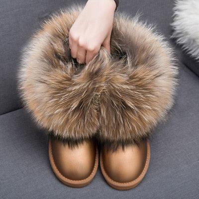 Cute Fashion Genuine Cowhide leather women's boots - real fox fur - winter warm ankle boots, various colors, plus size (FS)(CD)(1U40)(1U38)(1U107)