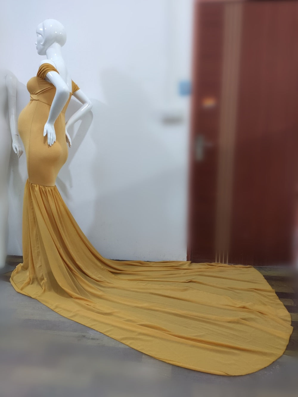 Long Maternity Photography Props Pregnancy Dress For Photo Shooting Off Shoulder - Maxi Maternity Gown (1U5)(Z6)(Z8)(1Z1)(2Z1)(3Z1)(4Z1)(7Z1)