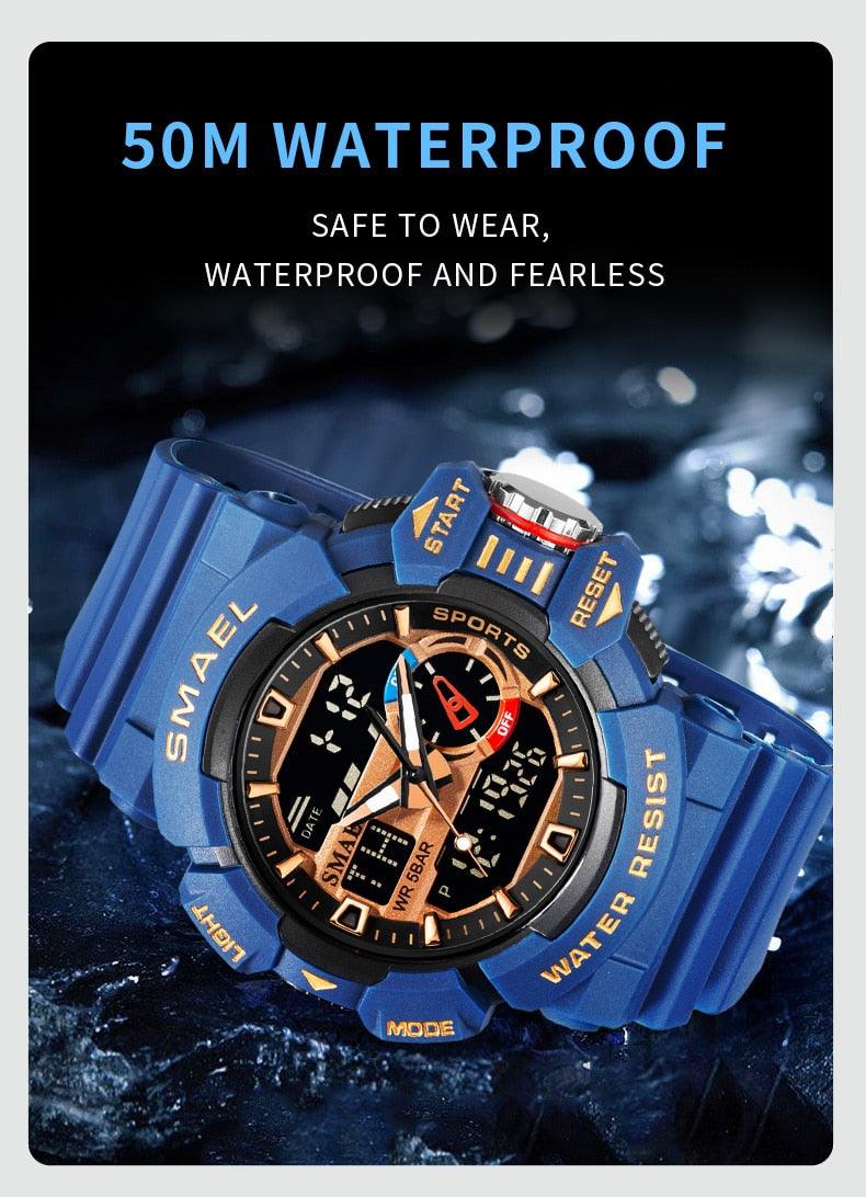 Military Watch For Men 50M Waterproof Clocks Luminous - Hands Digital Wristwatches Black Gold (MA9)(RW)(1U84)