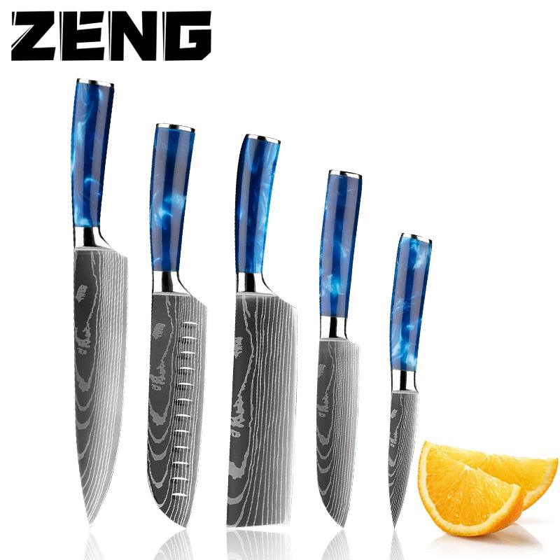 New Japanese Kitchen Knives Laser Damascus Pattern Chef Knife Sharp Santoku Cleaver Slicing Utility Knives Tool (AK5)(1U61)