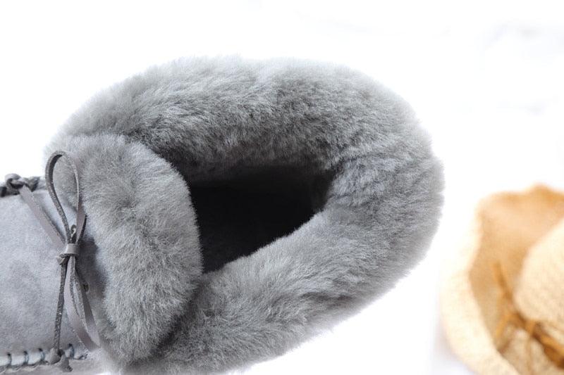 Amazing 100% Genuine Leather waterproof women flat shoes - comfortable winter warm natural fur snow shoes fashion non-slip (FS)(CD)(1U40)(1U38)(1U107)