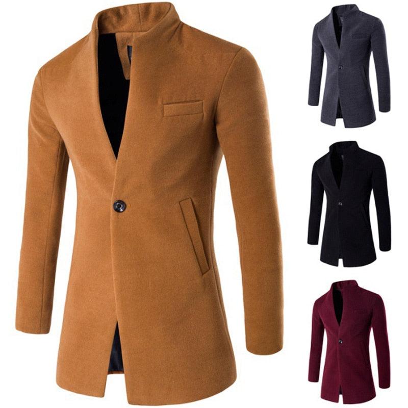 Dealsdejavu Autumn Khaki Velvet Long Coat Men Solid -Slim Windproof Warm Plus Size Office Business Overcoat (D100)(TM4)(CC1) - Deals DejaVu