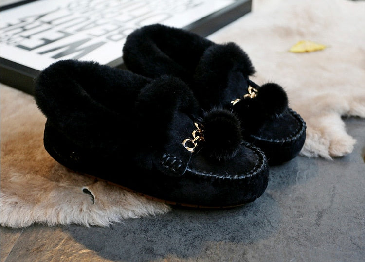 Trending Winter 100% Genuine Leather Real Wool Women Flats New Fashion Female - Plus Size Snow Shoes (FS)(CD)(1U40)(1U38)(1U107)