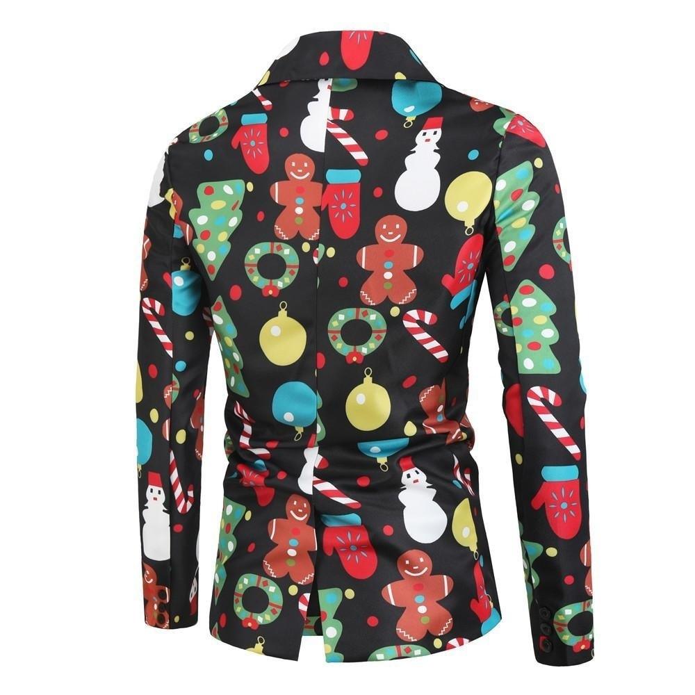 Men's Christmas Blazers Jacket - Floral Print Painting 3D - Party Coat Casual Slim Fit Blazer (T2M)(CC5) - Deals DejaVu