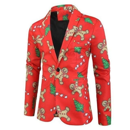 Men's Christmas Blazers Jacket - Floral Print Painting 3D - Party Coat Casual Slim Fit Blazer (T2M)(CC5) - Deals DejaVu