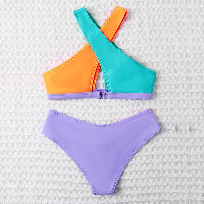 Gorgeous Sexy High Waist Cross Color Matching Bikini Swimwear Push Up - Swimsuit Bikinis Set for Women Bathing Suit Female Biquini (TB8D)(1U26)(F26) - Deals DejaVu