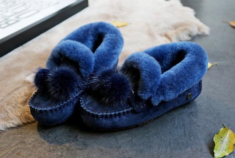 Trending Winter 100% Genuine Leather Real Wool Women Flats New Fashion Female - Plus Size Snow Shoes (FS)(CD)(1U40)(1U38)(1U107)