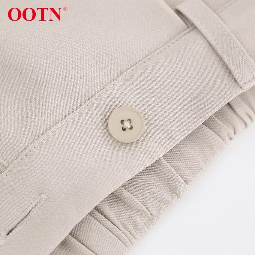 Great Office Lady Pleated Loose Zipper Wide Leg Pants - Women Solid Button Floor-Length Pants Female High Waist Trousers Autumn (D25)(BP)(1U25) - Deals DejaVu