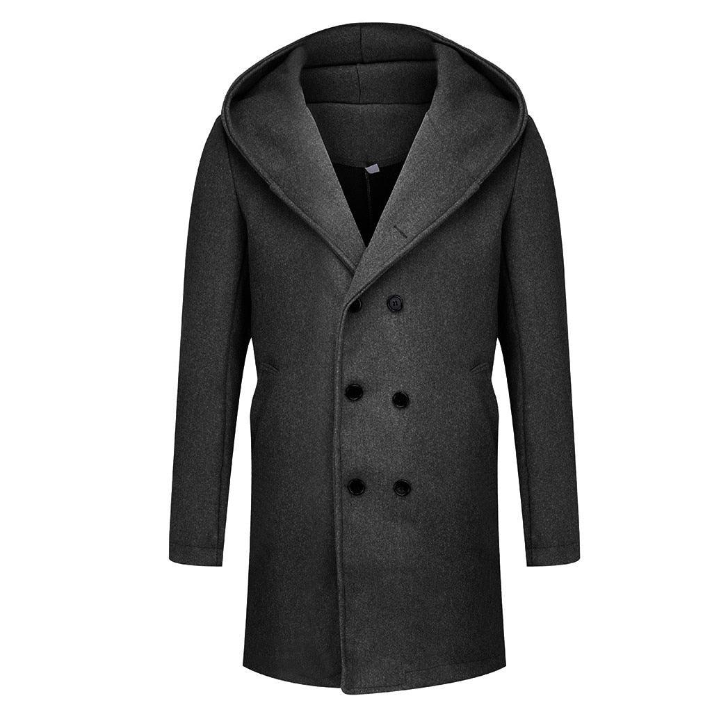 Solid Winter Trench Mens England Style Long Sleeve - Casual Slim Warm Double Breasted Coats Men Hooded Male Hoodies (D100)(TM4)(CC1) - Deals DejaVu