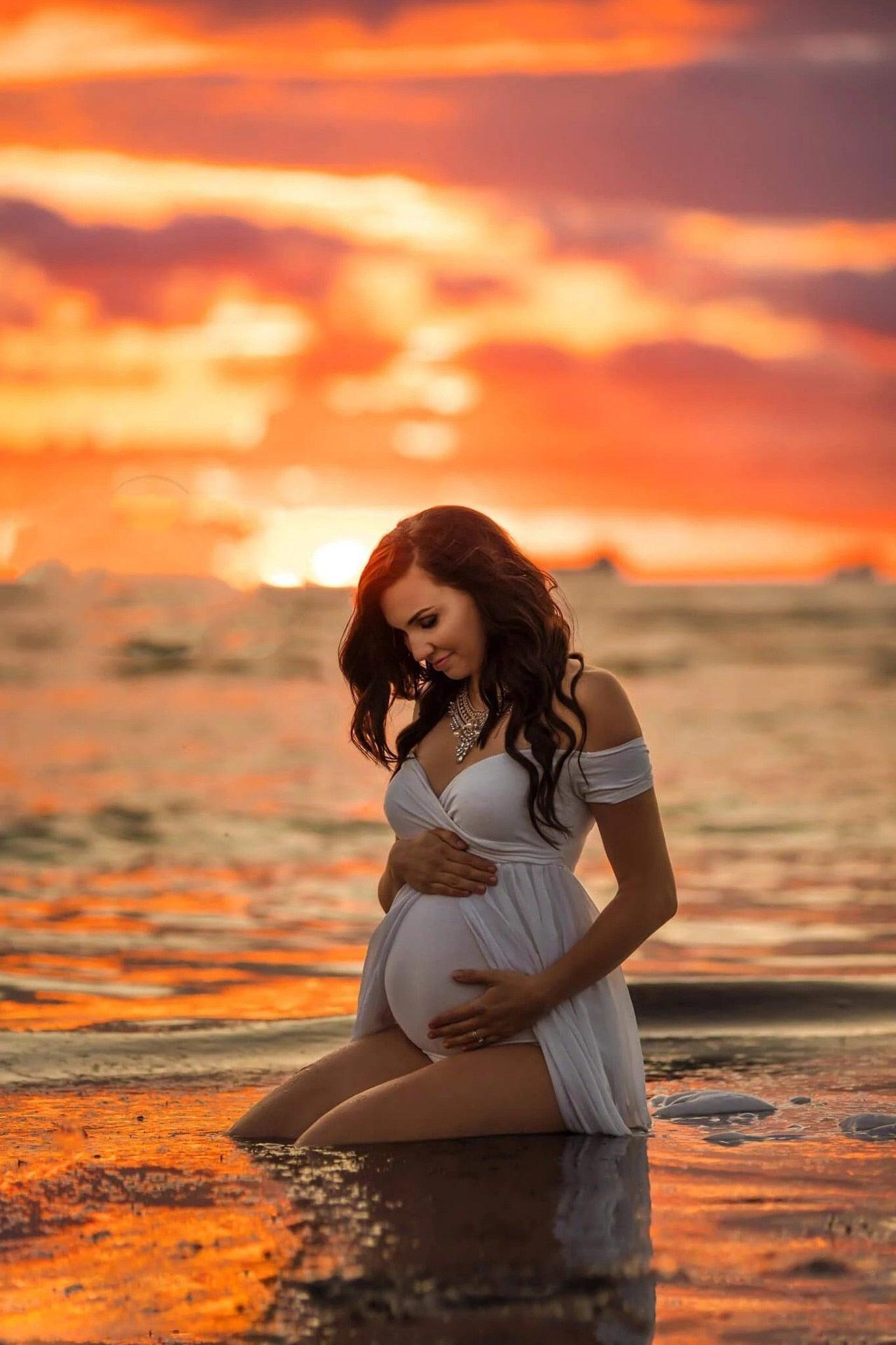 Chiffon Maternity Dresses For Photo Shoot - Sexy Split Front Pregnant Women Maxi Gown Photography Props (1U5)(Z6)(Z8)(1Z1)(2Z1)(3Z1)(4Z1)(7Z1)