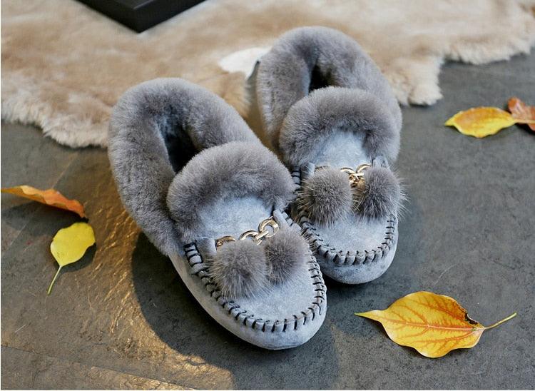 Trending Winter 100% Genuine Leather Real Wool Women Flats New Fashion Female - Plus Size Snow Shoes (FS)(CD)(1U40)(1U38)(1U107)