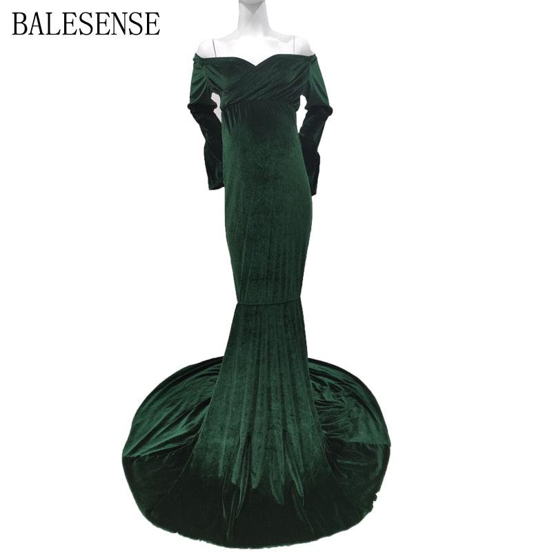 Maternity Dresses for Baby Showers Long Sleeve Pregnant Women Velvet Maxi Gown Dress Sexy V Neck Pregnancy Dress for Photo Shoot
