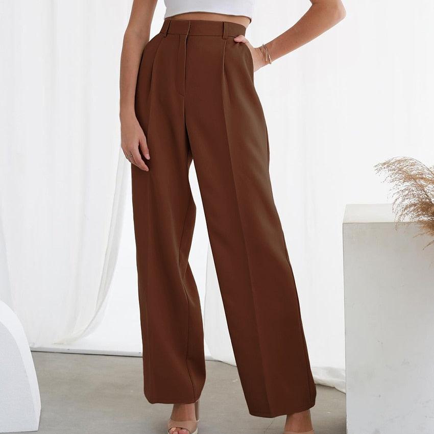 Office lady Baggy Trouser High Waist Elegant All-Match Wide Leg Pants - Women Plus Length Spring Pocket Zipper Street Pants (BP)(1U25) - Deals DejaVu