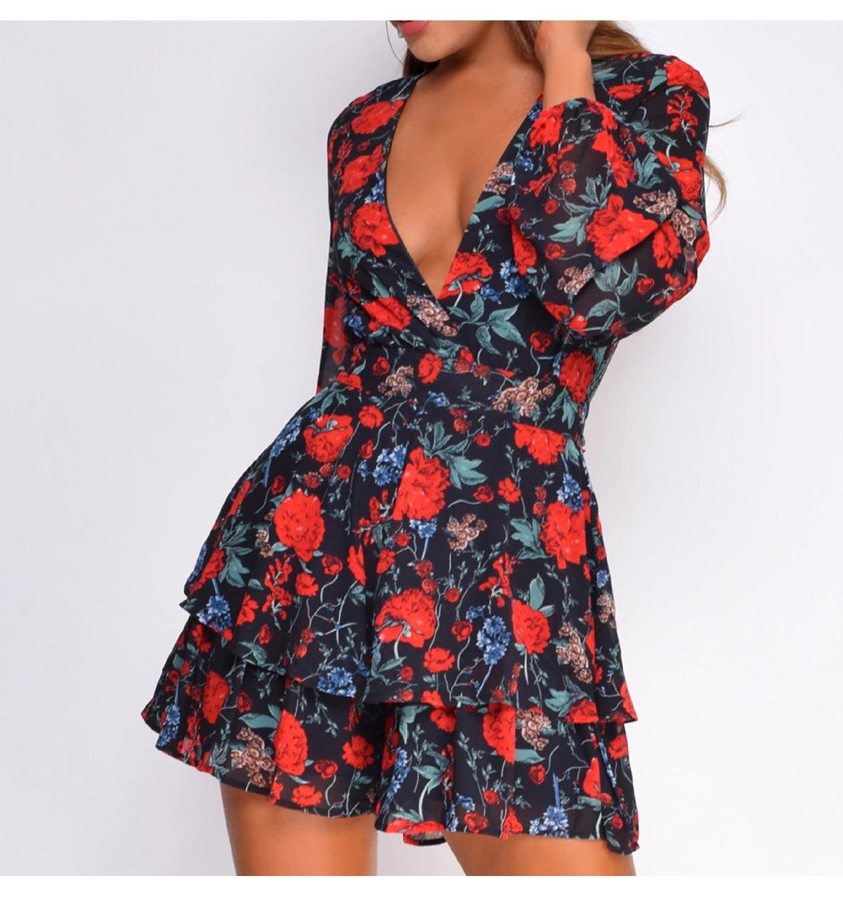 New Chiffon V Neck Women Romper Playsuit Summer Casual Long Sleeve Jumpsuits - 2022 Fashion Print Short Sets Outfit (BWD)(WS06)(F30)(2U30) - Deals DejaVu