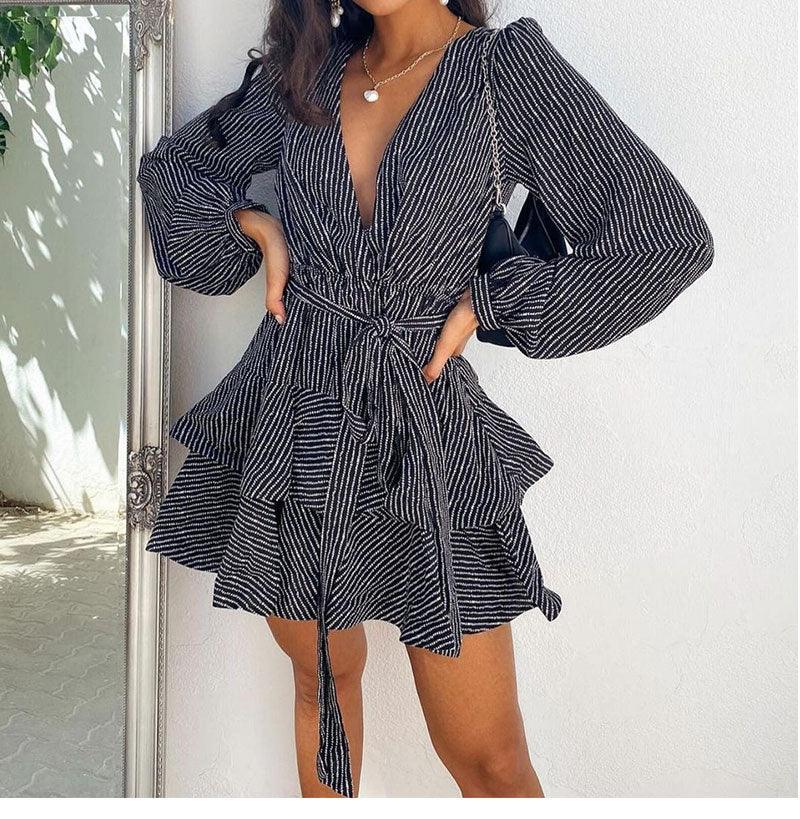 Gorgeous Dot Dress For Women - V Neck Sexy Party Ladies Mini Dresses - Long Sleeve Ruffles Belted Black High Street Vestidos Female (BWD)(WS06)(F30)(2U30) - Deals DejaVu