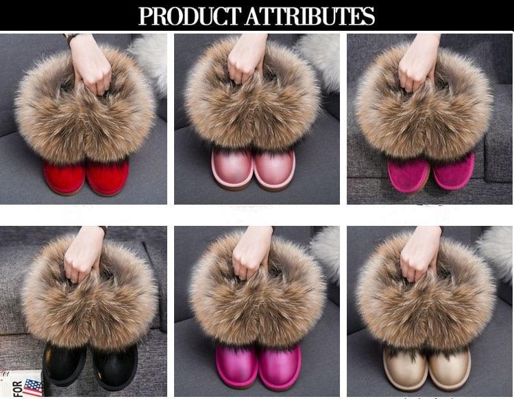 Cute Fashion Genuine Cowhide leather women's boots - real fox fur - winter warm ankle boots, various colors, plus size (FS)(CD)(1U40)(1U38)(1U107)