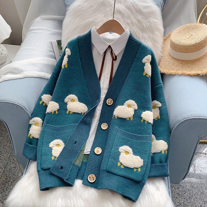 Trending Women Winter Knit Sweater Coat - V Neck Sheep Cardigans Christmas Sweaters Warm Knitwear Sueter Mujer Long Jacket (TP4)(TB8C)(BCD4)(1U23) - Deals DejaVu