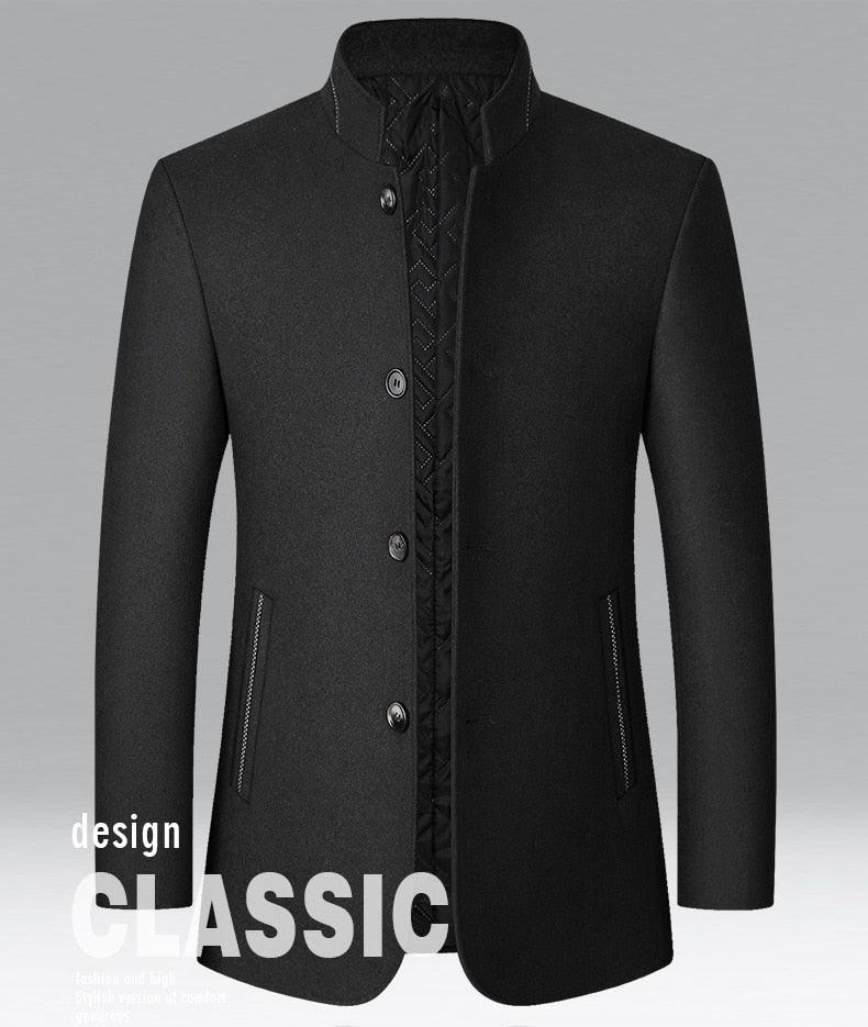 Warm Wool Stand Collar Coat Men Solid Slim Daily Windproof Vintage - Plus Size Woolen Winter Overcoat (D100)(TM4)(CC1) - Deals DejaVu