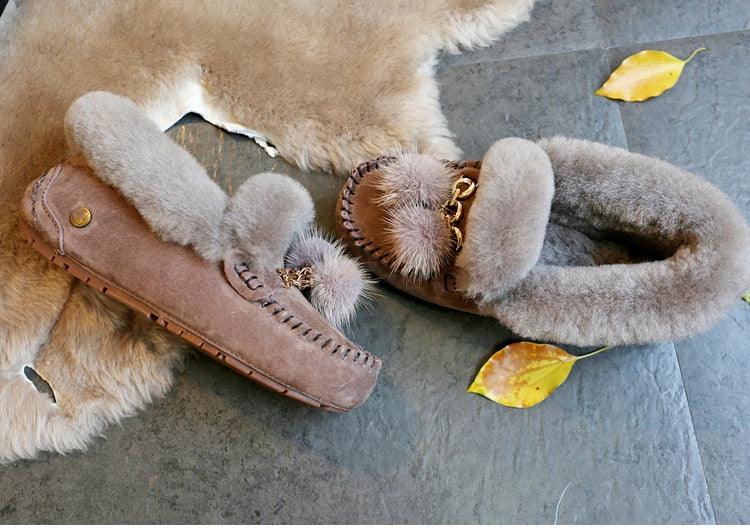 Trending Winter 100% Genuine Leather Real Wool Women Flats New Fashion Female - Plus Size Snow Shoes (FS)(CD)(1U40)(1U38)(1U107)
