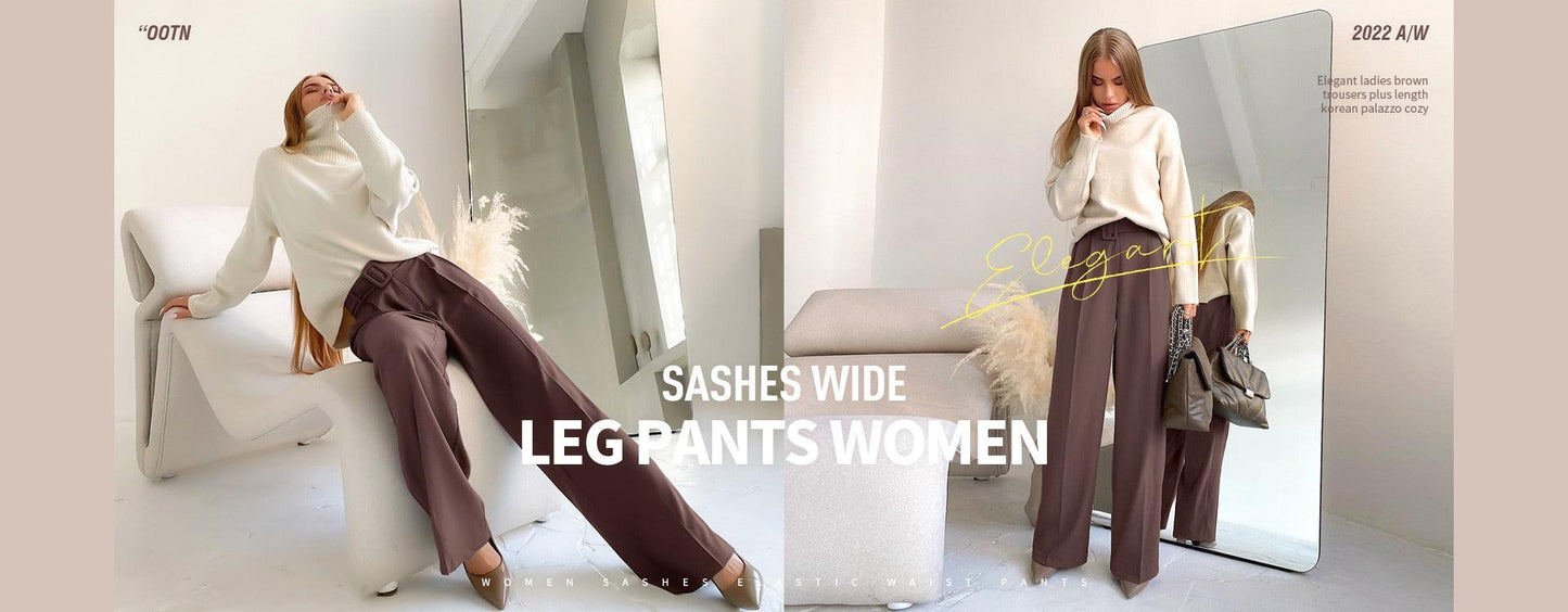 Great Office Lady Pleated Loose Zipper Wide Leg Pants - Women Solid Button Floor-Length Pants Female High Waist Trousers Autumn (D25)(BP)(1U25) - Deals DejaVu