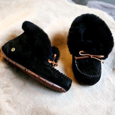 Amazing 100% Genuine Leather waterproof women flat shoes - comfortable winter warm natural fur snow shoes fashion non-slip (FS)(CD)(1U40)(1U38)(1U107)