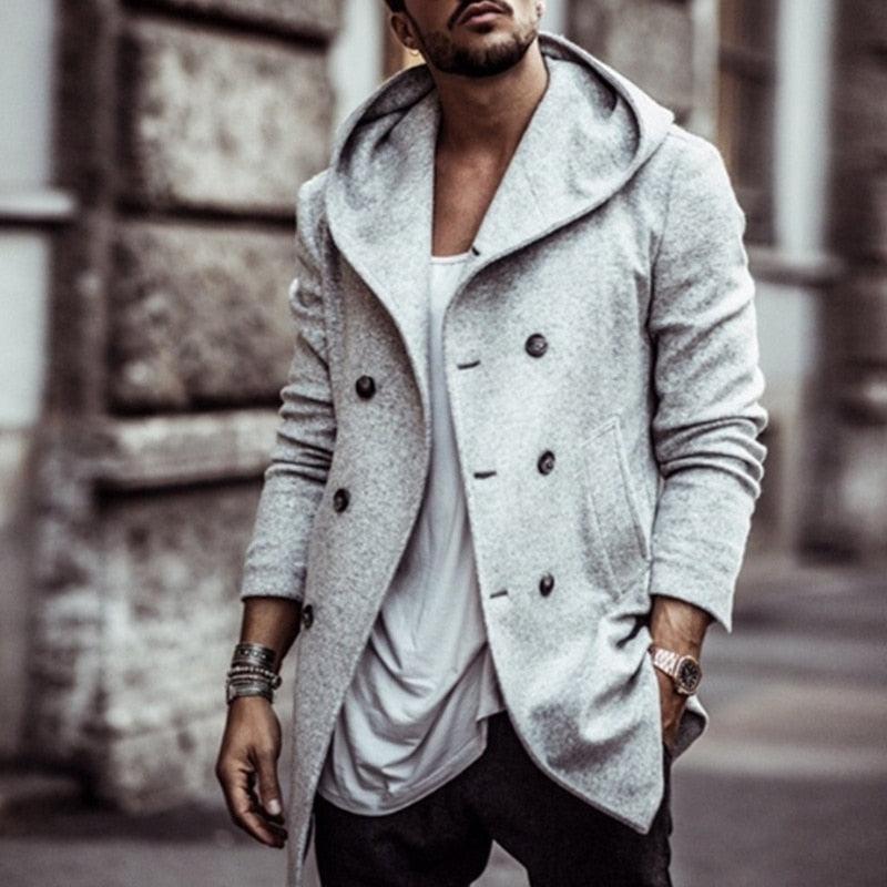 Solid Winter Trench Mens England Style Long Sleeve - Casual Slim Warm Double Breasted Coats Men Hooded Male Hoodies (D100)(TM4)(CC1) - Deals DejaVu