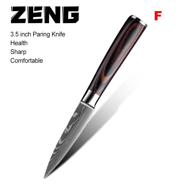 Great 8"inch Japanese Kitchen Knives - Laser Damascus Pattern Chef Knife - Sharp Santoku Cleaver Slicing Utility Knives Tool (AK5)(1U61)