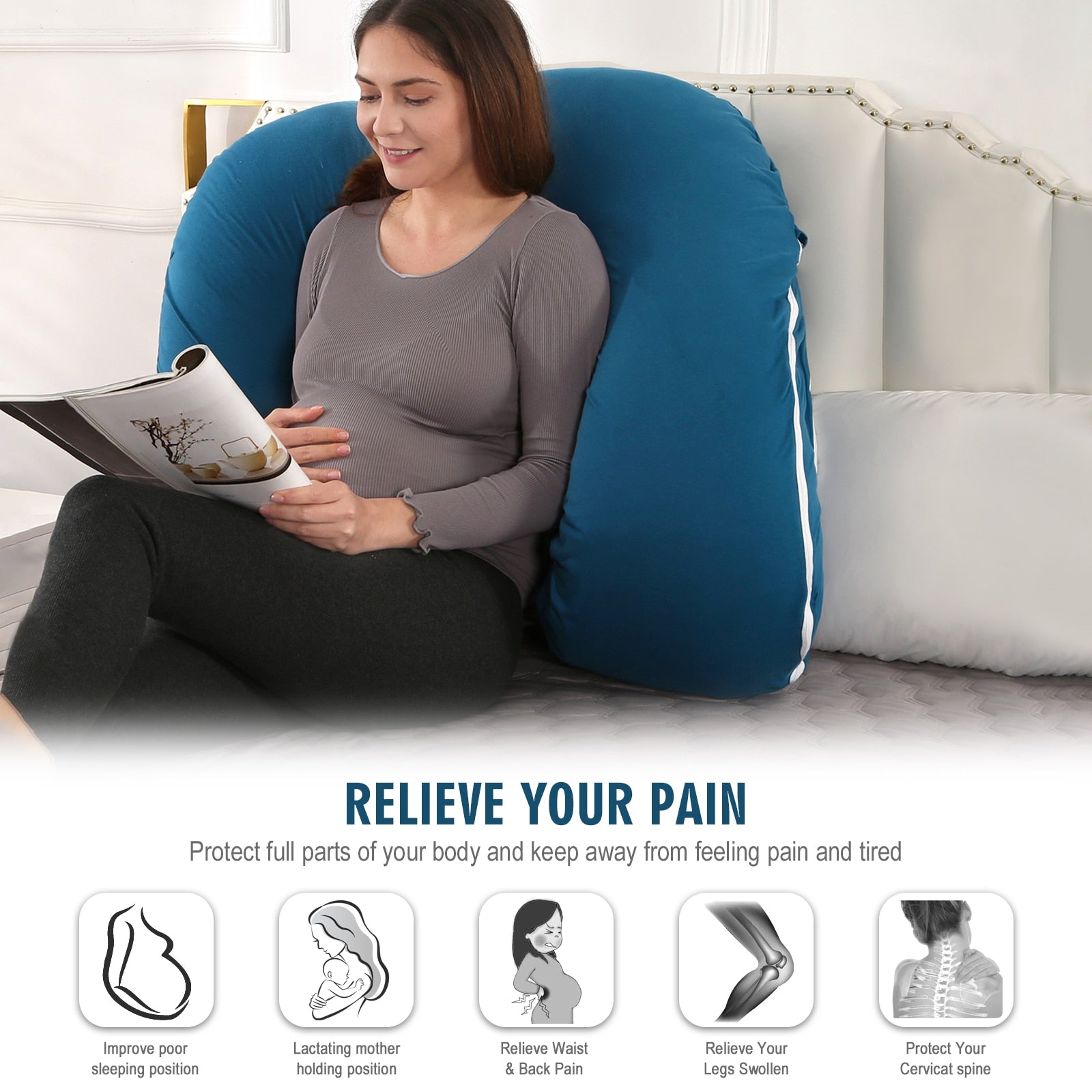 Superior Quality Pregnancy Pillow - Large Size Sleeping - Support Pillow For Pregnant Women - Nice J Shape Maternity Pillows (8Z2)(9Z2)(1Z3)(1U7) - Deals DejaVu