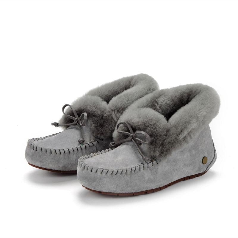 Amazing 100% Genuine Leather waterproof women flat shoes - comfortable winter warm natural fur snow shoes fashion non-slip (FS)(CD)(1U40)(1U38)(1U107)