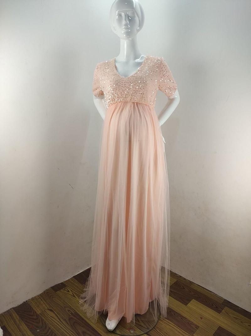 Sequin Tulle Maternity Leisure Dresses - Elegant Pregnancy Baby Shower Photography Props Clothes - Summer Pregnant Women Maxi Gown (Z6)(1Z1)(2Z1)(3Z1)(7Z1) - Deals DejaVu