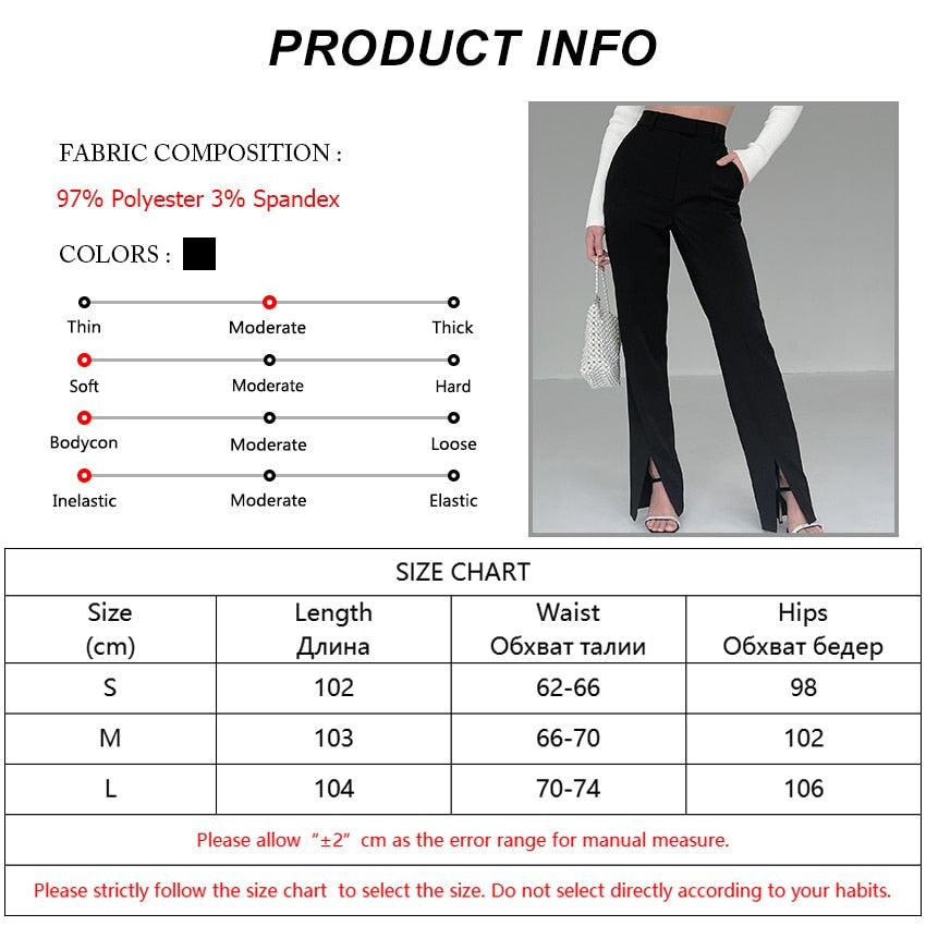 High Street Fashion Black Boot Cut Pants - Female High Waist Split Elastic Waist Slim Trouser For Women Wild Plus Length Pant (BP)(1U25) - Deals DejaVu