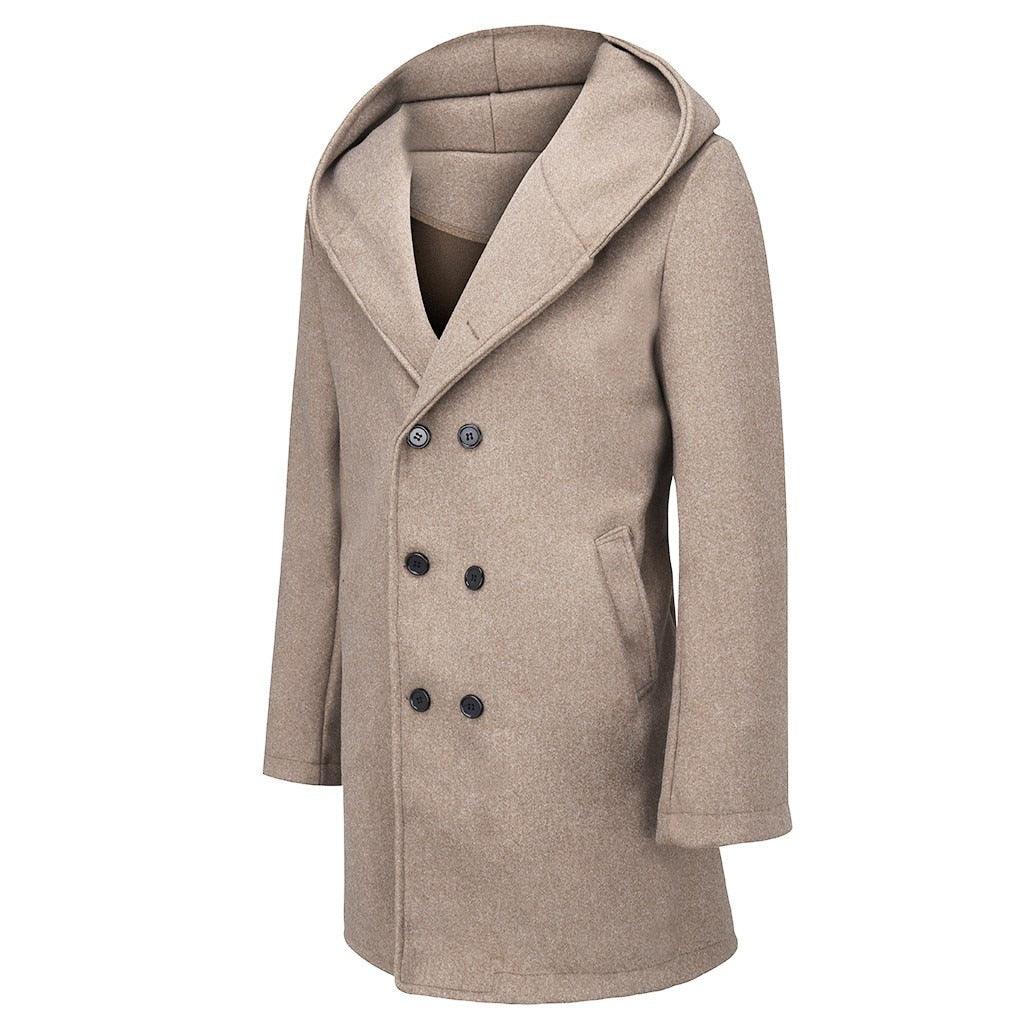 Solid Winter Trench Mens England Style Long Sleeve - Casual Slim Warm Double Breasted Coats Men Hooded Male Hoodies (D100)(TM4)(CC1) - Deals DejaVu