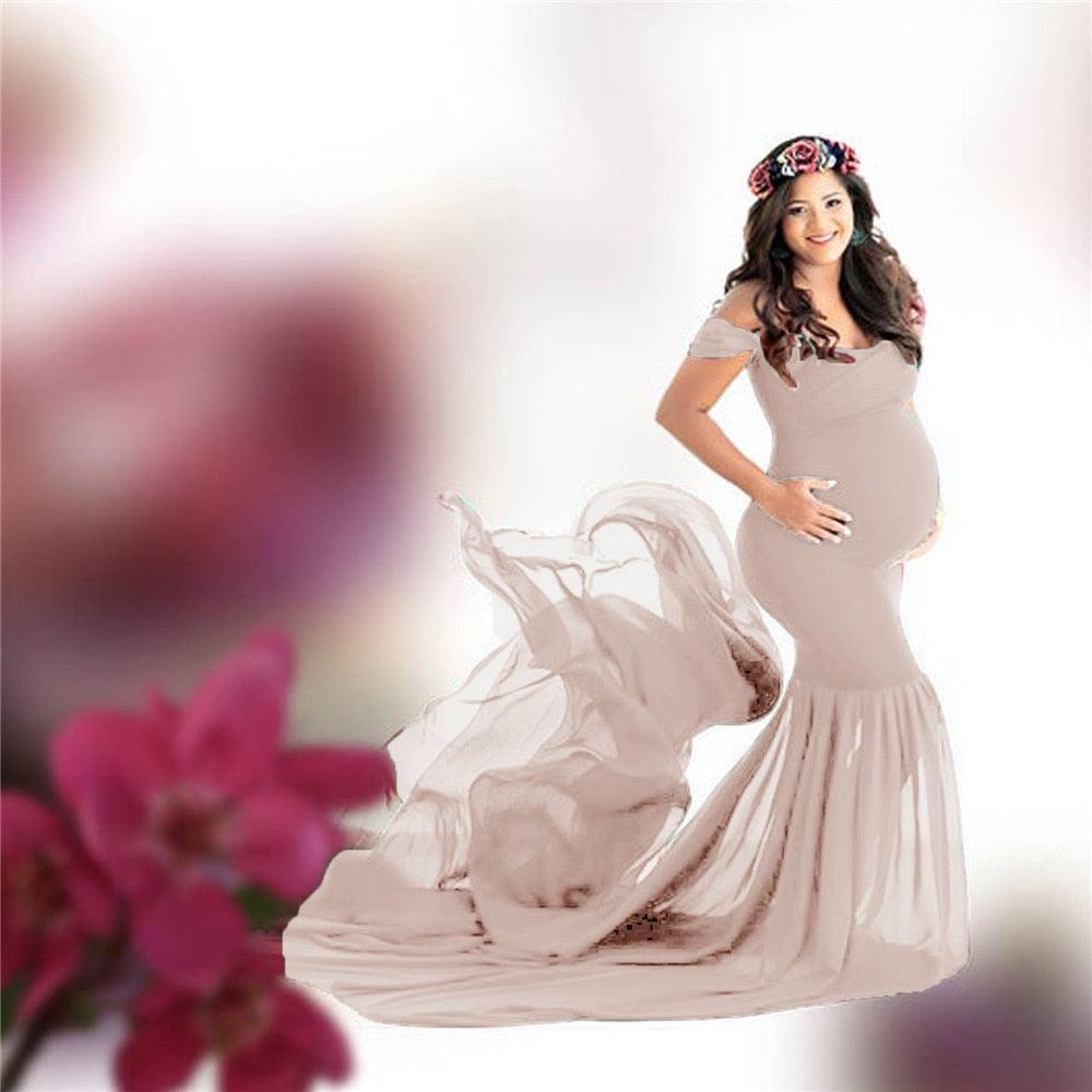 Long Maternity Photography Props Pregnancy Dress For Photo Shooting Off Shoulder - Maxi Maternity Gown (1U5)(Z6)(Z8)(1Z1)(2Z1)(3Z1)(4Z1)(7Z1)