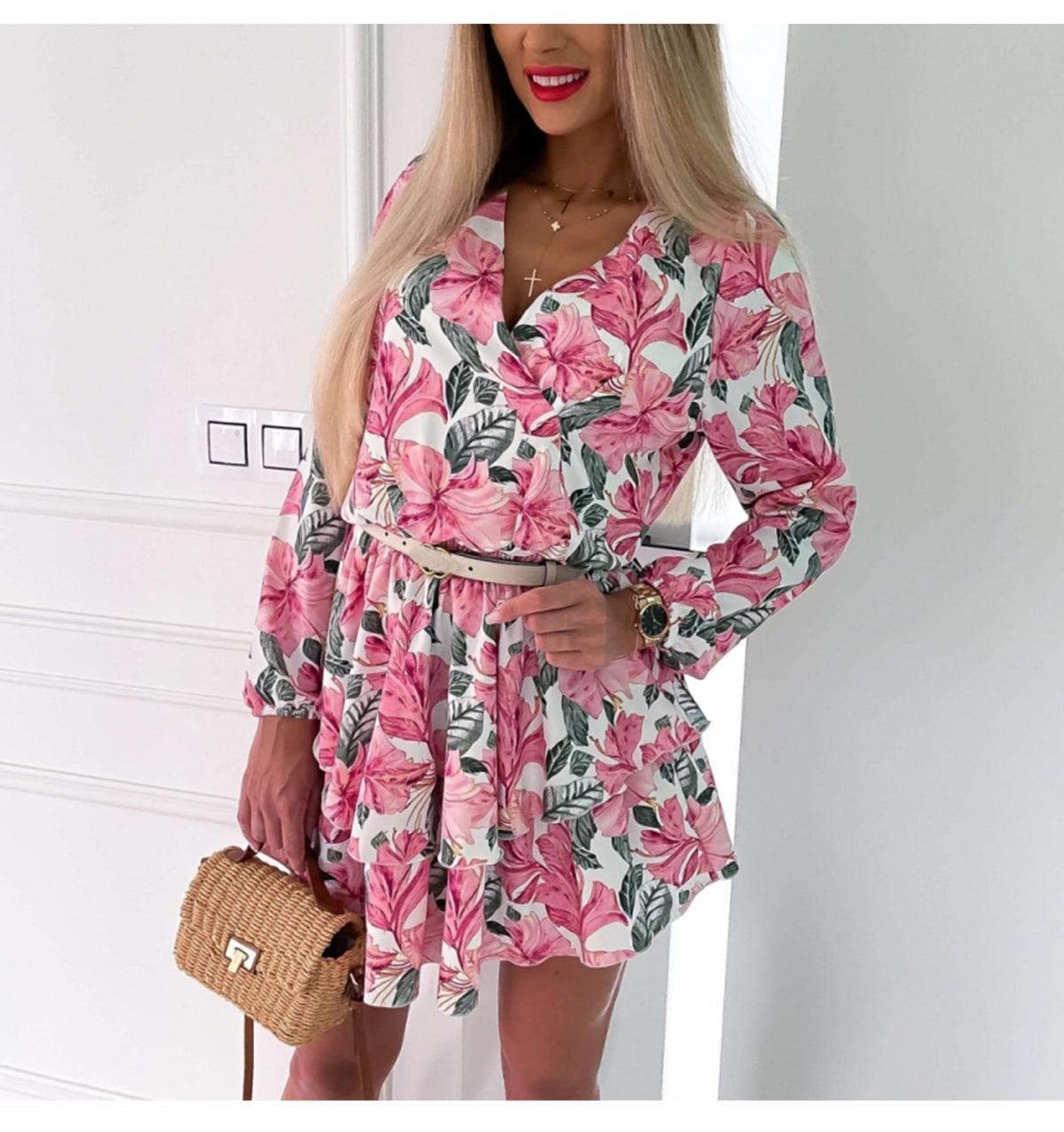 Sexy Flower Print Dresses For Women - No Belt Spring Vintage Long Sleeve -V Neck A Line Dress Elegant Mini Party Vestidos (BWD)(WS06)(F30)(2U30) - Deals DejaVu