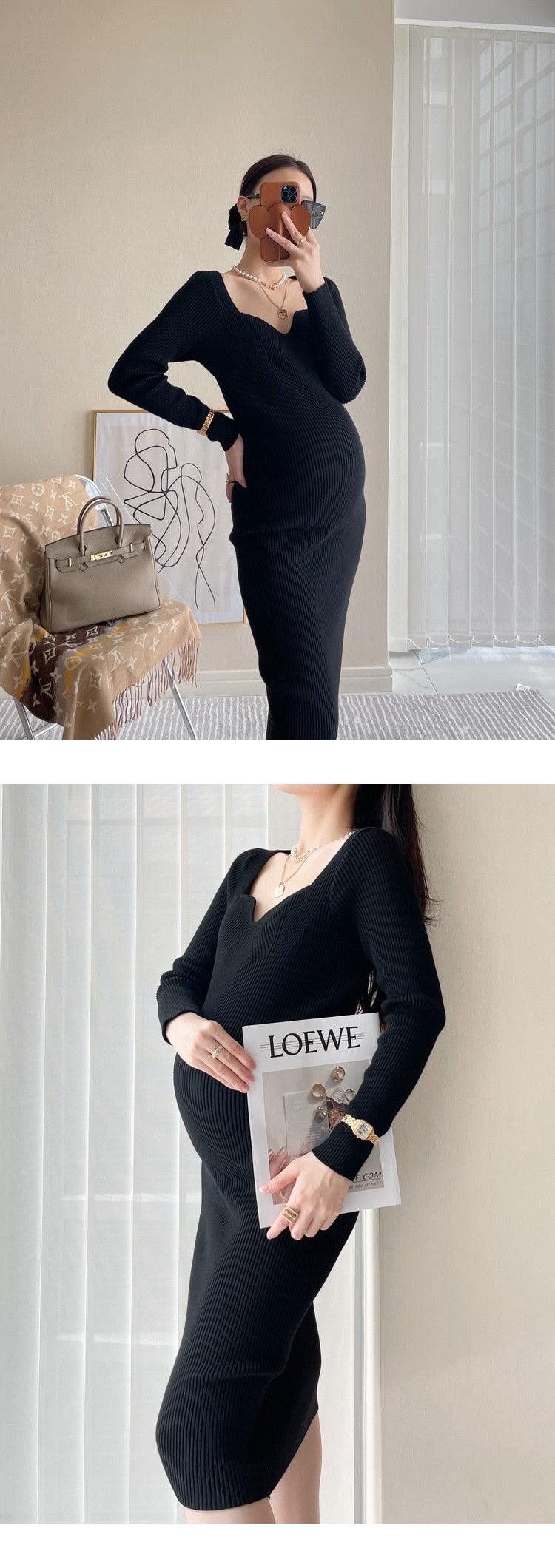 Knitted Pregnancy Dress for Photo Shoot High Stretch Maternity Gown- White Photography Body Curve (1U5)(Z6)(Z8)(1Z1)(2Z1)(3Z1)(4Z1)(7Z1)