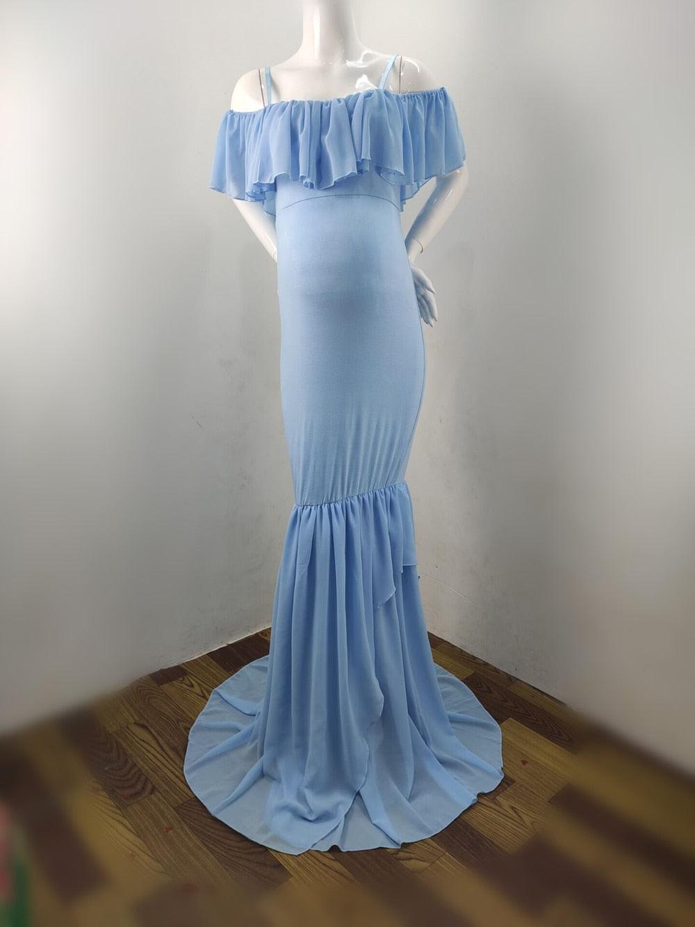 Ruffles Maxi Maternity Gown For Photo Shoots - Cute Sexy Maternity Dresses Photography - Plus Size (1U5)(Z6)(Z8)(1Z1)(2Z1)(3Z1)(4Z1)(7Z1)