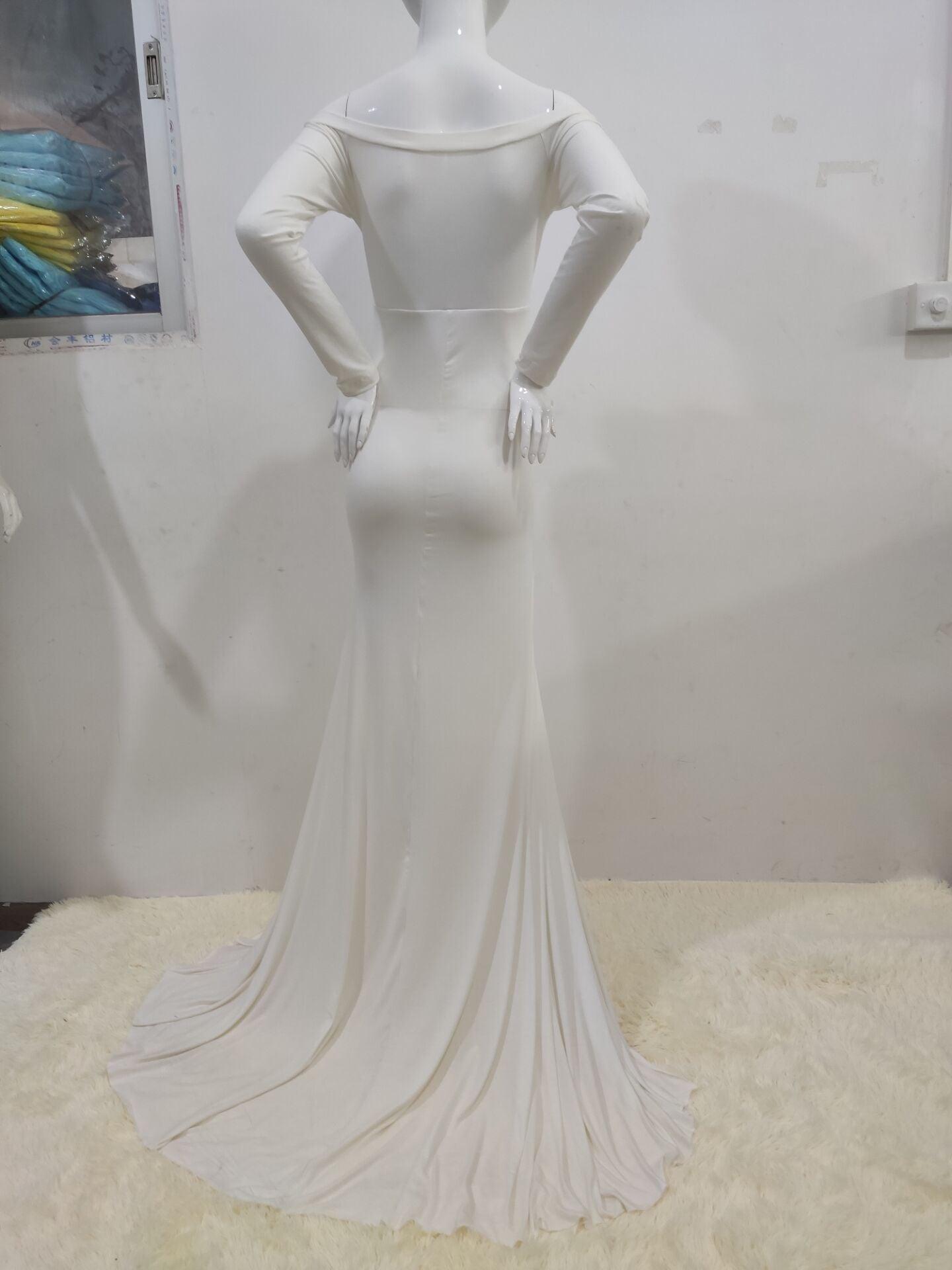 Maternity White Photo Dress - Pregnant Women Mermaid Sexy Gown Pregnancy Dress (1U5)(Z6)(Z8)(1Z1)(2Z1)(3Z1)(4Z1)(7Z1)