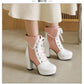 Sweet Cosplay Lolita Shoes Women Ankle Boots High Heels Ruffles Dress Wedding Shoes Bride Mixed Colors Lace Up (BB2)(CD)(WO4)(BB5)(F38)(3U38) - Deals DejaVu