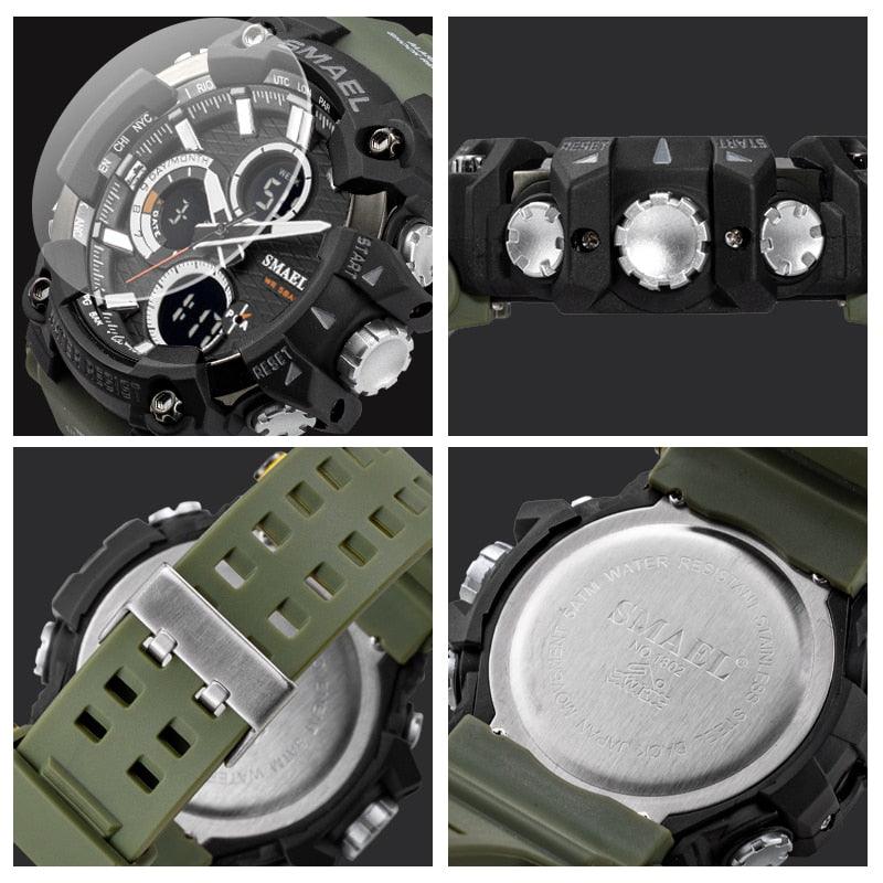 Sport Watch Dual Time Men Watches - 50m WaterproofMale Clock Military Watches - 1802D - Watches Gifts (MA9)(RW)(1U84)