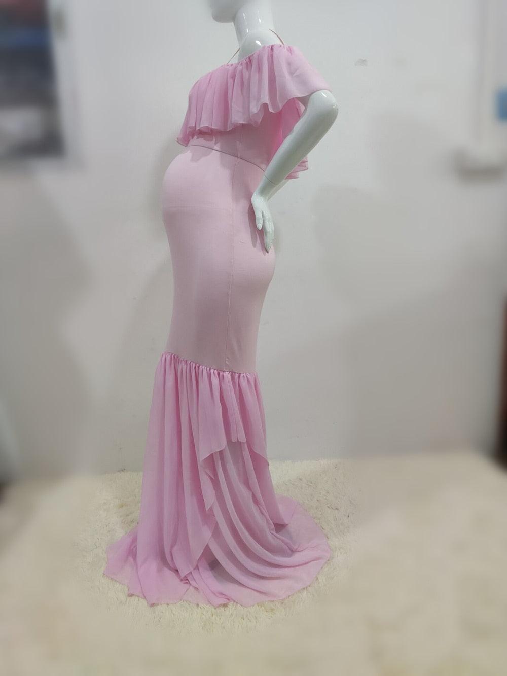 Ruffles Maxi Maternity Gown For Photo Shoots - Cute Sexy Maternity Dresses Photography - Plus Size (1U5)(Z6)(Z8)(1Z1)(2Z1)(3Z1)(4Z1)(7Z1)